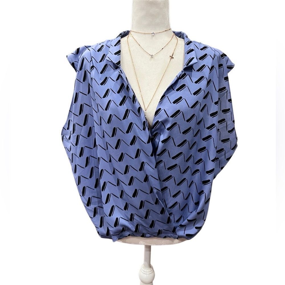 BCBG Bleach Blue Wrap Blouse Size Large
